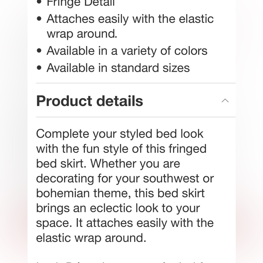 LUSH DECOR NWT boho fringe tailored drop easy fit bed skirt -beige -15” -queen - Picture 4 of 5